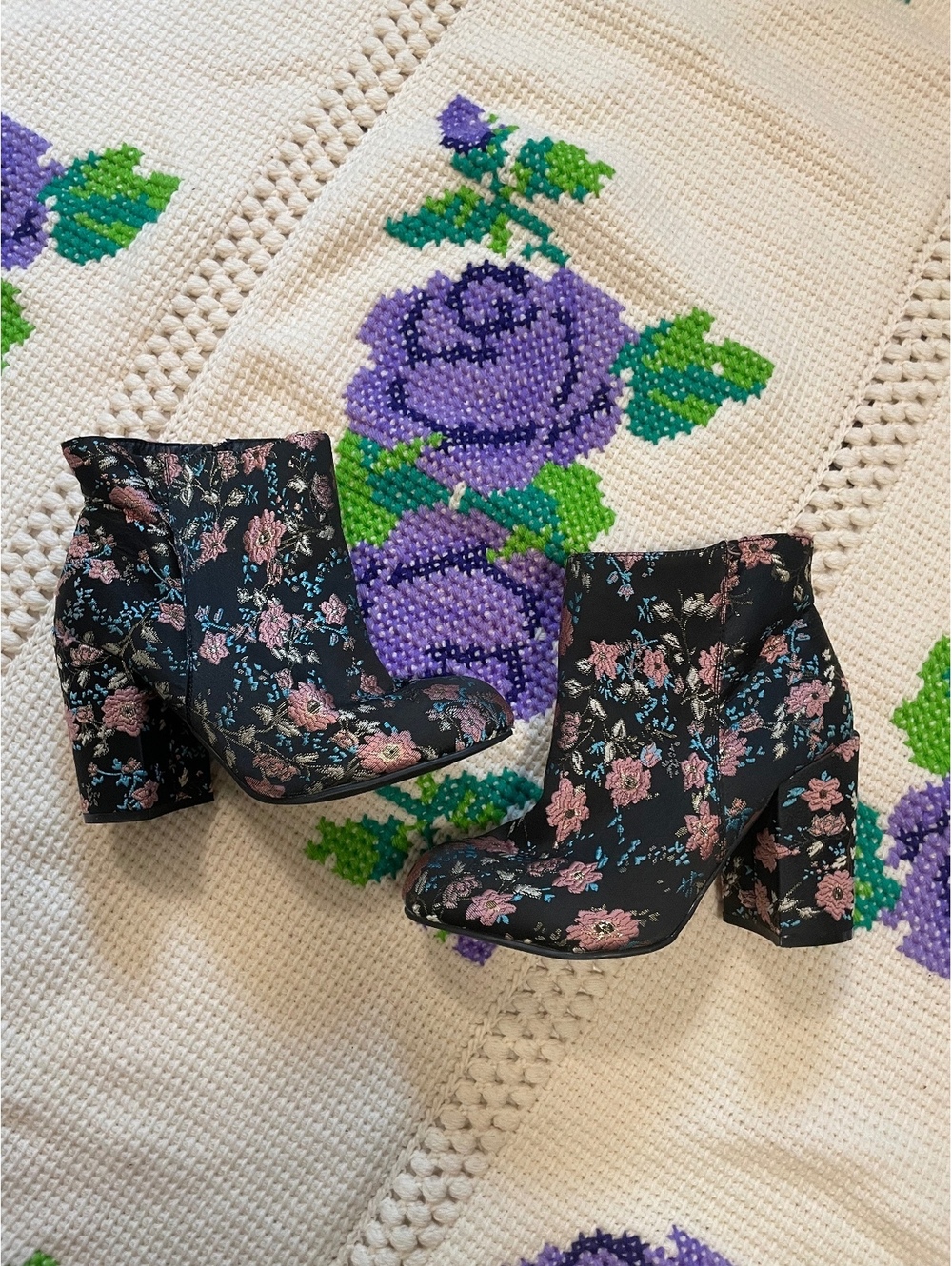Torrid brocade floral embroidery whimsigoth chunky heel Boots booties 12 wide